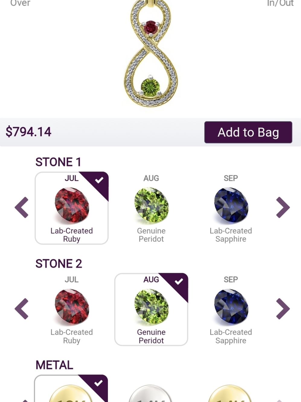 New Birthstone Couples Infiniry Neckalace July August Stones 18in Chain 10k Gold - Picture 8 of 8